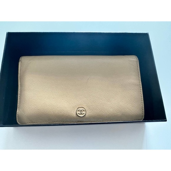 Chanel Wallet Purse Bifold Coco Button Beige - Picture 5 of 16